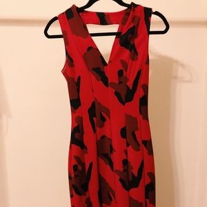 Red camo midi dress